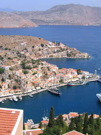 Aerial veiw on the vessels in the harbor of the Greek city