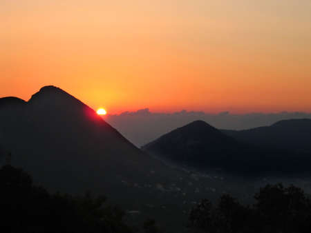 Orange sunset in the mountains. Corfu island, Greeceの写真素材