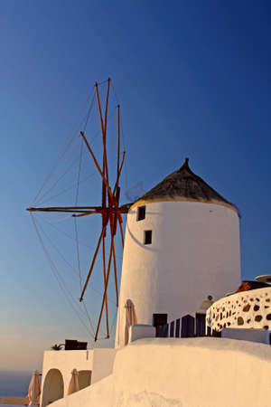 Old Greek windmill  in Santorini island, Greeceの写真素材