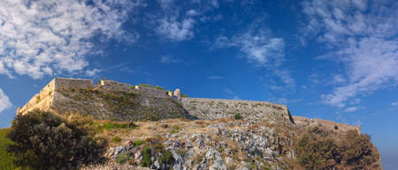 A panoramic view of a medieval fortress, Fortezza Castle, Rethymnon, Greeceの写真素材