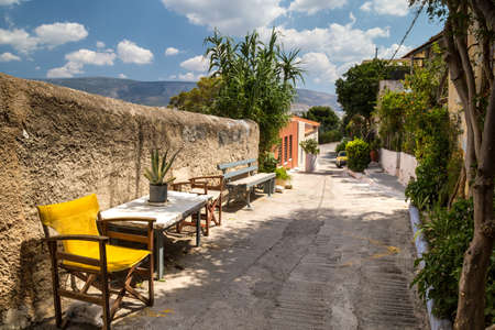 Narrow streets in the centre of Athens, Greeceの写真素材