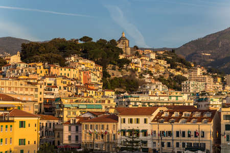 View a traditional mediterranean town at sunrise. Sanremo, Italyの写真素材