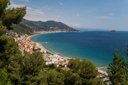 View to the coast of the Ligurian sea, Italyの写真素材