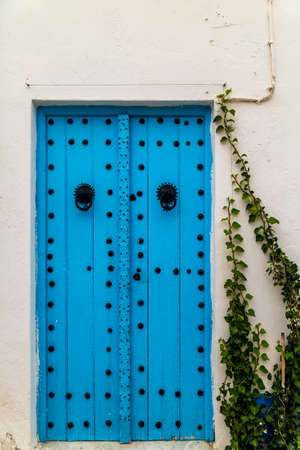 Decorated door of a traditional house in Tunisiaの写真素材