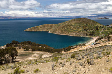 View at a beach in Isla del Sol, Titicaca, Boliviaの写真素材