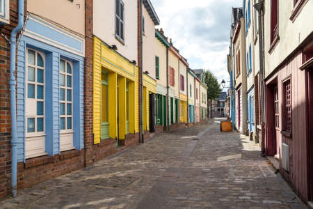 Old street in historical part of Amiens, Franceの写真素材