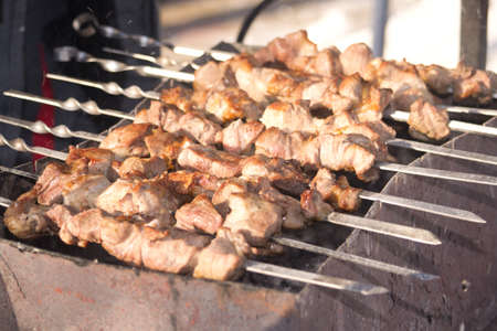 pork shish kebab on skewers