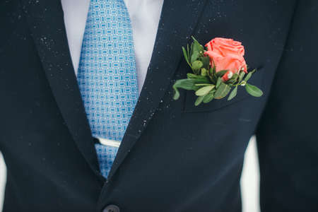 Bridal bouquet of red roses isolated on whiteの写真素材