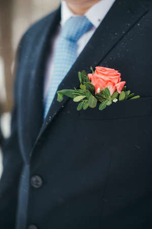 Bridal bouquet of red roses isolated on whiteの写真素材