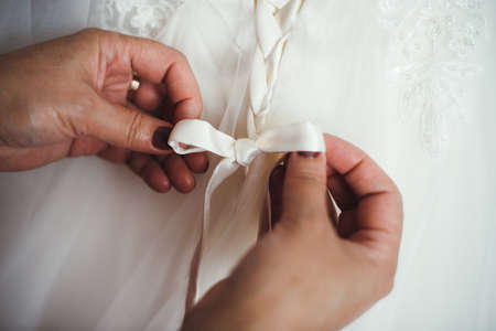 details of beautiful lace wedding dressの写真素材