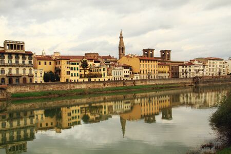 Cityscape and view on the riveside on Florence, Italyの写真素材