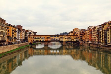 Cityscape and view on the riveside on Florence, Italyの写真素材