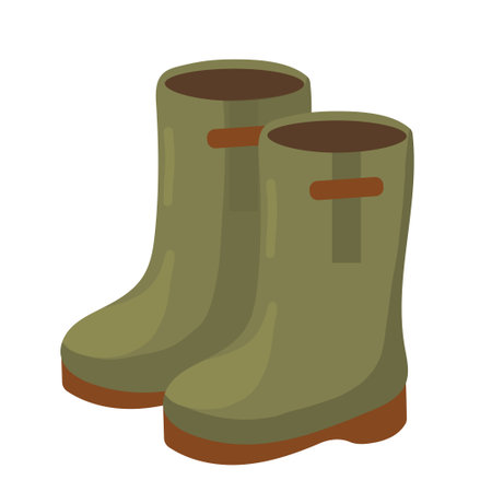Cartoon Green Boots. Autumn Rubber Rain Boots. Fall Season Accessoryのイラスト素材