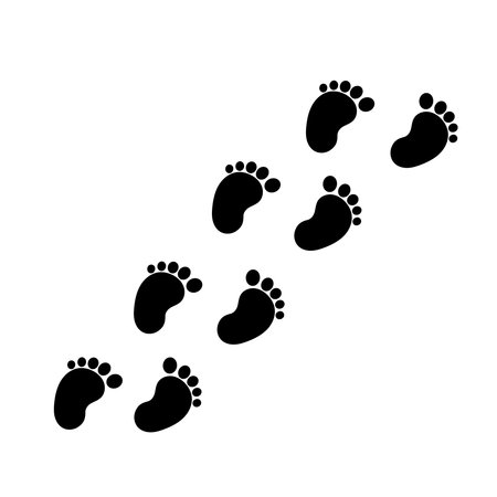Black babys prints footpath. Kids feet footprints silhouette. Childhood or baby shower theme.のイラスト素材