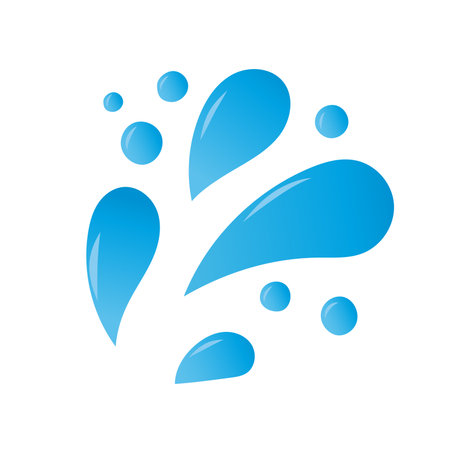 Water splash with blue droplets in different sizes. Illustration isolated on white backgroundのイラスト素材