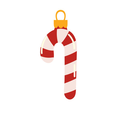 Candy Cane Vector Flat Icon Design. Christmas candy cane. Christmas stick. Traditional xmas candy with red, white stripes. Santa caramel cane with striped pattern.のイラスト素材