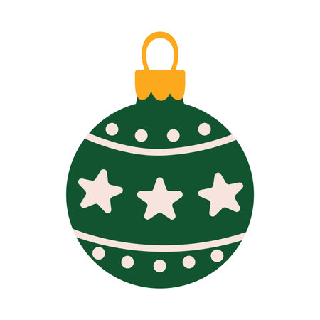 Green Christmas tree ball toy with star pattern. Flat graphic vector illustration on a white background.のイラスト素材