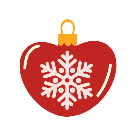 Red heart shaped Christmas tree decoration with a snowflake. Christmas toys and decor.のイラスト素材