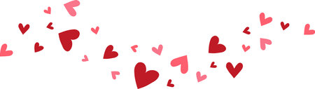Heart long border. Women Day. Bright hearts confetti falling. Valentines Day banner. 8 . Wedding...