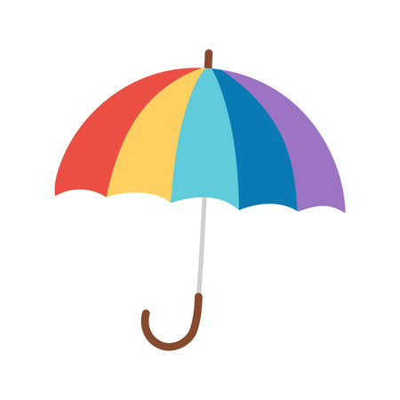 Umbrella with beautiful rainbow colors in flat style. Hand drawn vector illustration isolated on white background.のイラスト素材