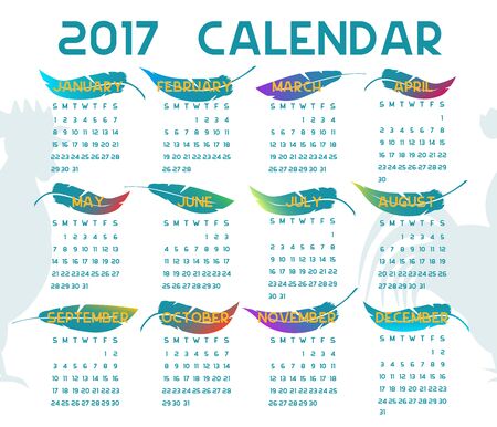 new Year Calendar 2017 simple featherのイラスト素材