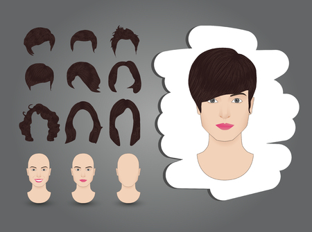 hairstyles for women set brownのイラスト素材