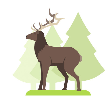 Deer against the background of the forest, flat vector imageのイラスト素材
