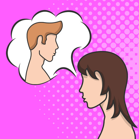 Girl is in love with a guy, romantic thoughts about a guy, love is at a distanceのイラスト素材