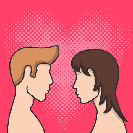 Love between a guy and a girl, a romantic date for a couple, young people's acquaintanceのイラスト素材