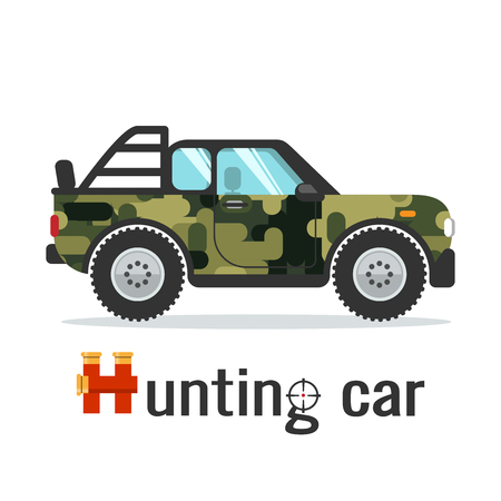 Hunting car with large wheels painted in camouflageのイラスト素材