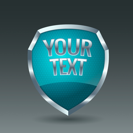 Chrome  emblem with inscription, text on blue background for sports,  computers and medicine のイラスト素材