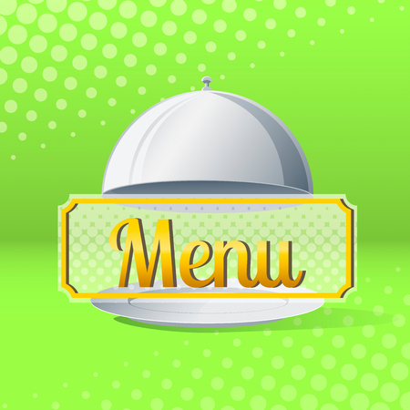 Empty dish menu with a raised lid on a light green backgroundのイラスト素材