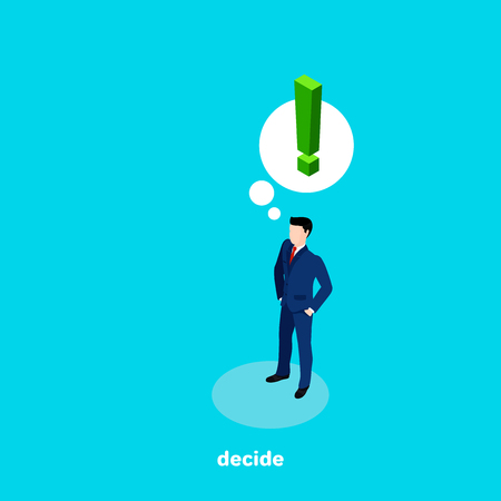 man in business suit and exclamation mark above him, isometric image Vector illustration.のイラスト素材