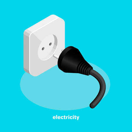 electric socket and plug with wire in isometric styleのイラスト素材