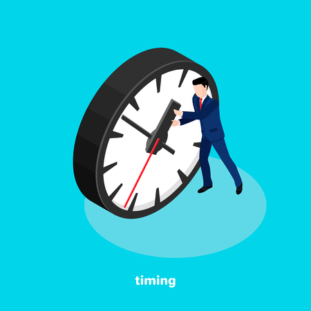 A man in a business suit holds a large clock handのイラスト素材