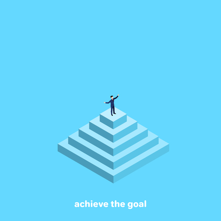 Businessman stands on top of a pyramidのイラスト素材