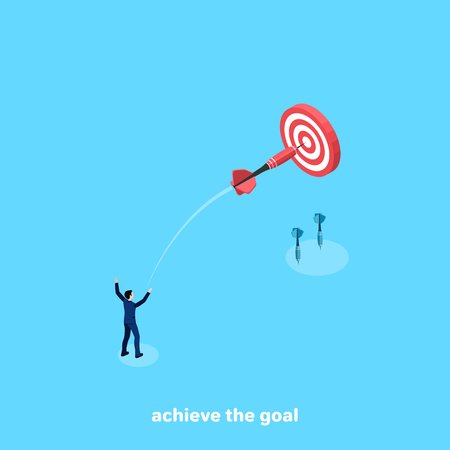 Businessman is aiming with a dart at the targetのイラスト素材