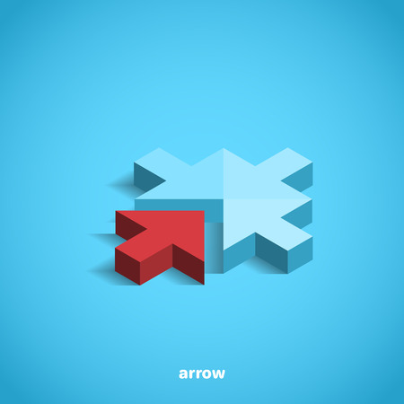 A red arrow on blue background, isometric imageのイラスト素材