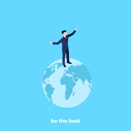 man in a business suit stands on the globe, isometric imageのイラスト素材