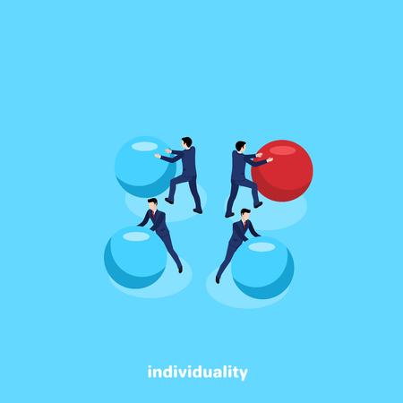 men in business suits roll balls in different directions, isometric imageのイラスト素材
