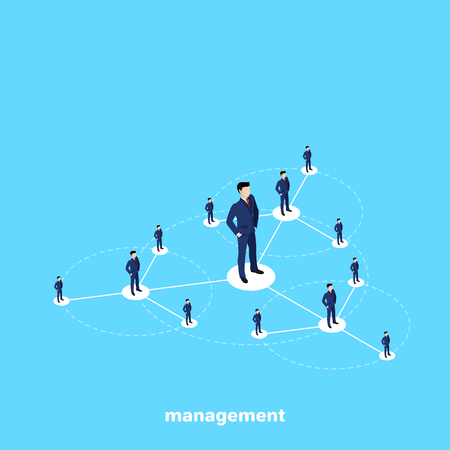 men in business suits stand on the management structure diagram, isometric imageのイラスト素材