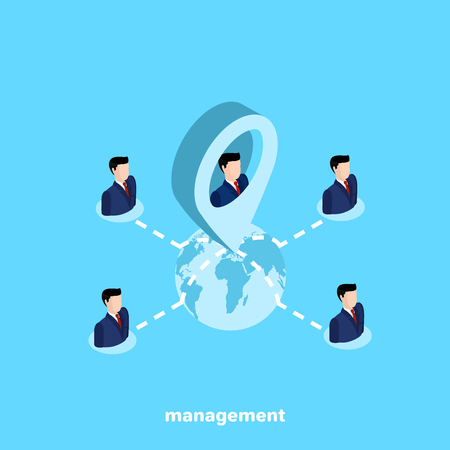 men in business suits and line connecting them, isometric business icon on cooperationのイラスト素材