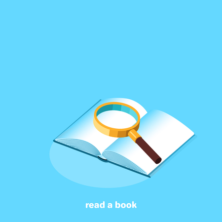 magnifier lies on the open book, isometric imageのイラスト素材