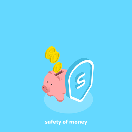 piggy bank behind the shield, isometric imageのイラスト素材
