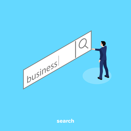 man in a business suit looking for information, isometric imageのイラスト素材