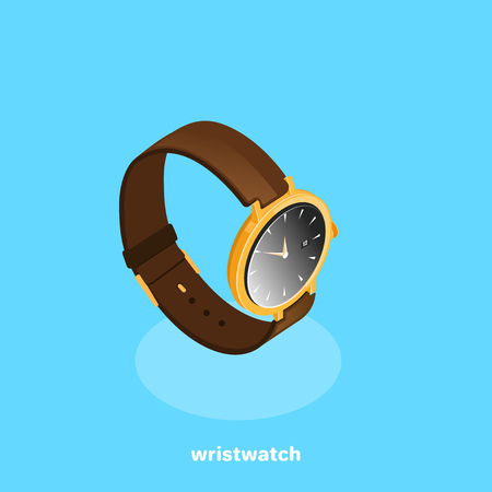 Men's classic watch with leather strap, isometric image.のイラスト素材