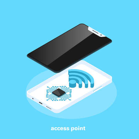 Access point, modern smartphone and wireless icon, isometric imageのイラスト素材