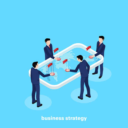 people in business suits make flags on the world map, isometric image Vector illustration.のイラスト素材