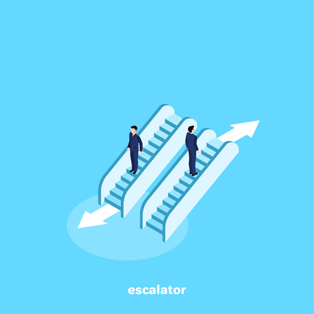 men in business suits on an escalator, isometric imageのイラスト素材