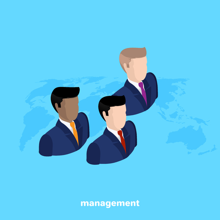 managers in business suits on a blue background, isometric imageのイラスト素材
